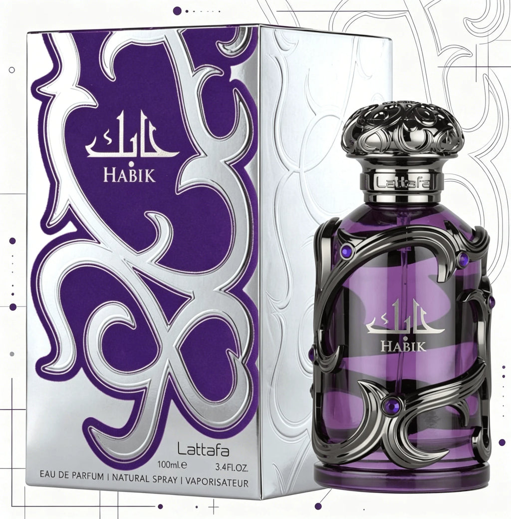 YARA LATTAFA Habik Eau De Parfum 100ML With Original Gift Box Long Lasting Rich Oriental Floral Woody Fragrance Unisex Perfume Transparent Purple Bottle Black Metal Gem Decor Luxury Scent Wedding Party Gift for Men Women