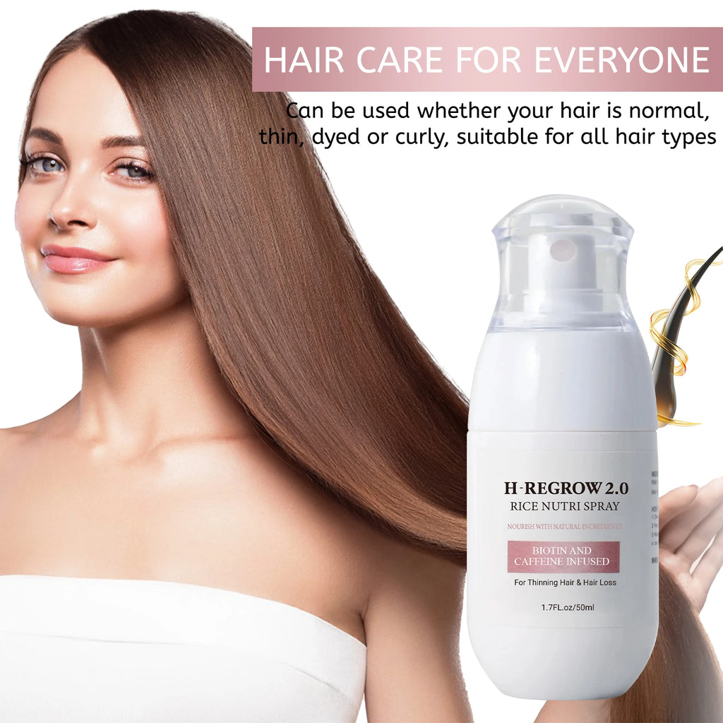 H-REGROW 2.0 Rice Nutri Hair Spray 50ml, Biotin Caffeine Ginger Rice Protein Infused, Nourishing Scalp Care Spray for Thin & Fragile Hair Daily Use