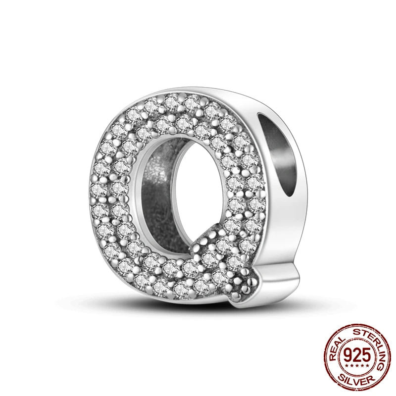 26 A-Z Alphabet Beads 925 Sterling Silver LOVE Letter Charm Fit Original Bangle Charms Bracelet CZ Zircon Bead Jewelry