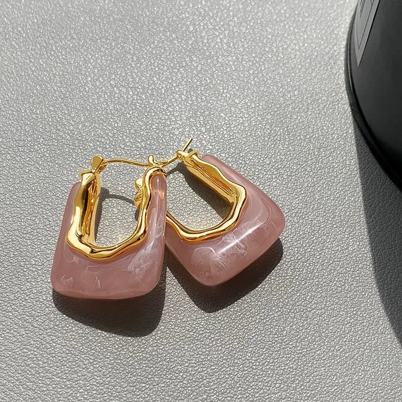Green Pink Transparent Resin Earrings For Women Geometric Irregular Stud Earrings 2023 New Trendy Ear Jewelry for Party K-