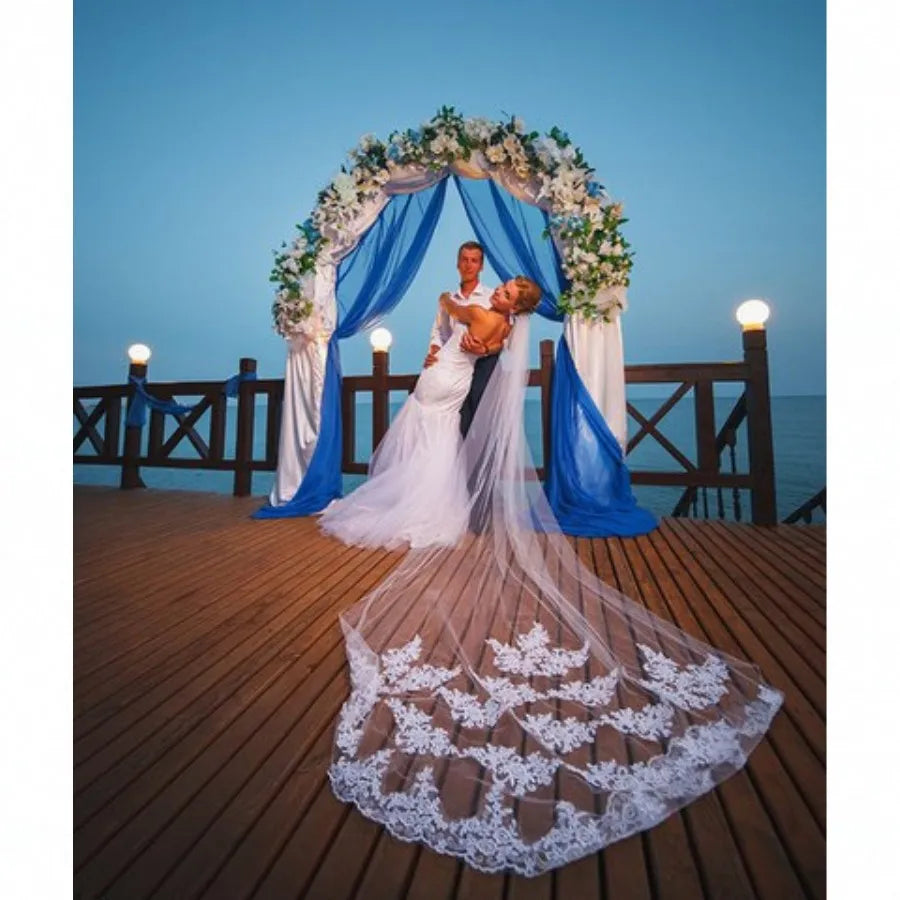 Single Layer Wedding Bridal Veil  Embroidery Lace Edge Bride Supplies 3m with Comb