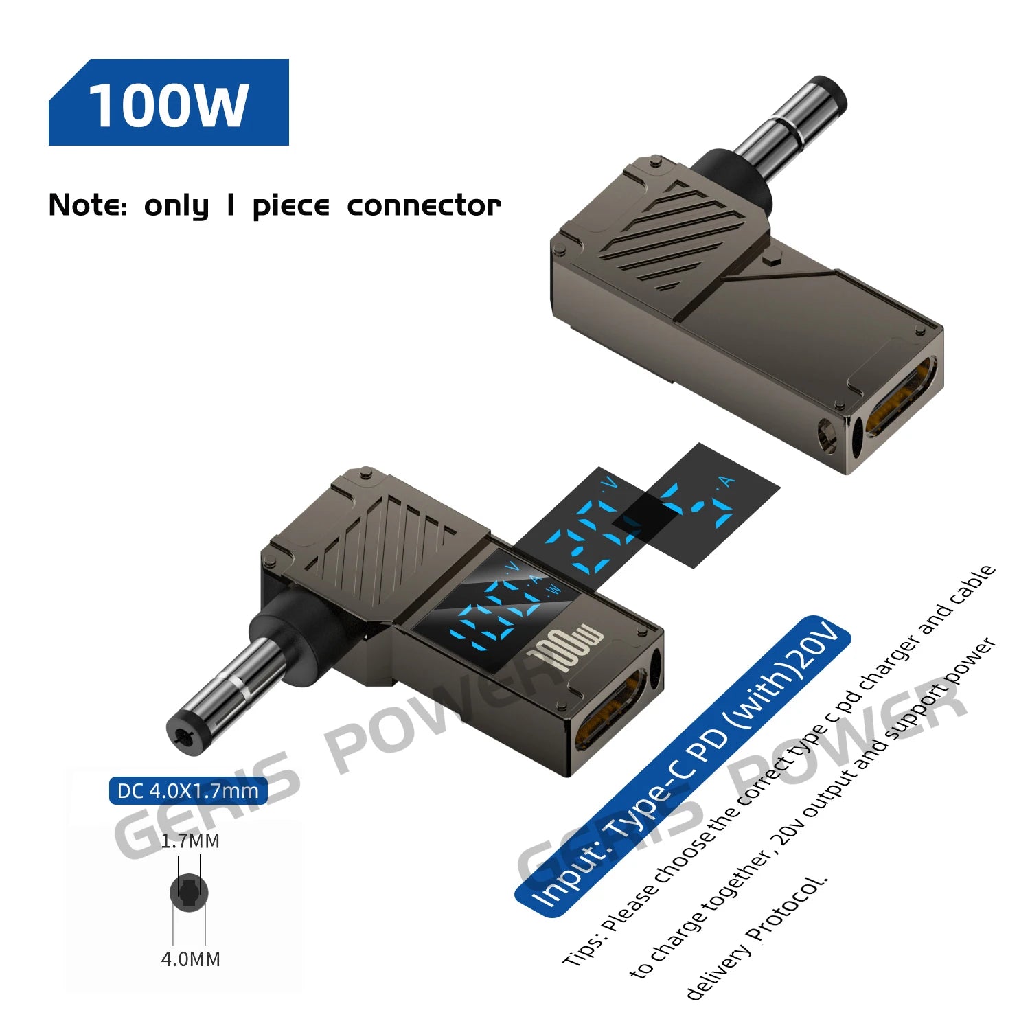LED Display PD 100W Laptop Power Supply Adapter Charger Connector USB Type C PD to DC Jack Plug Converter for Lenovo Hp Dell