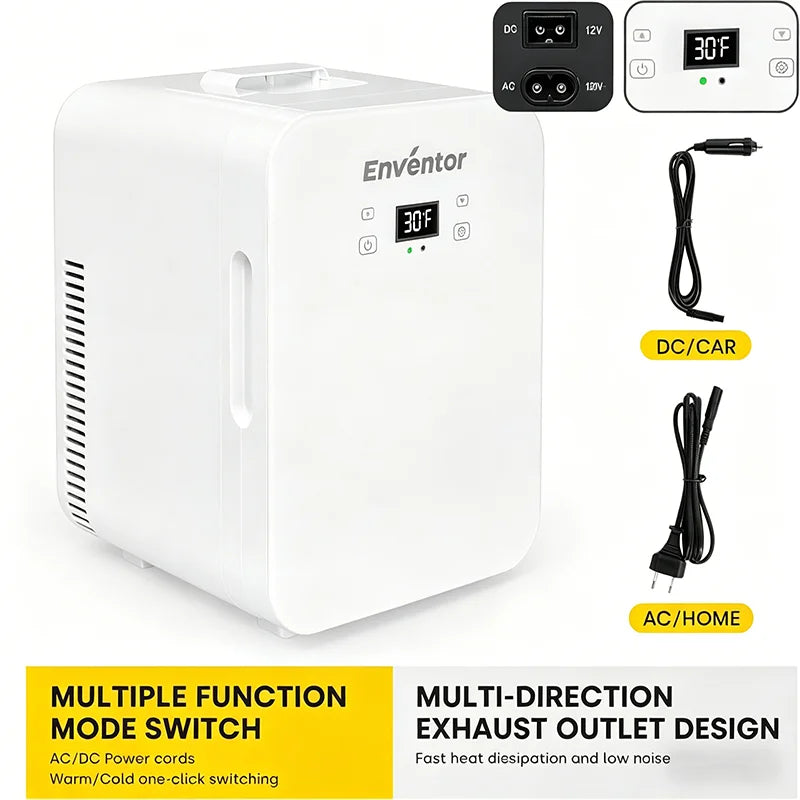 Enventor 10L Mini Car Refrigerator Portable Skincare Fridge AC 120V/DC 12V Thermoelectric Cooler and Warmer Function For Camping