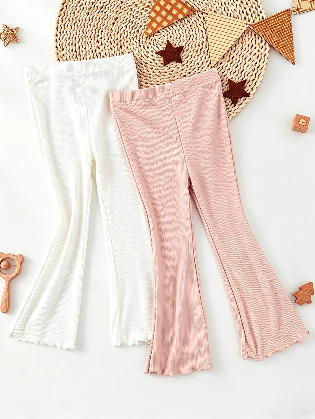 2Pcs Spring Autumn Girls Pant Korean Version Children Flared Pants Are Suitable for 2-11Year Kid Leggings Solid Fashion Boot Cut