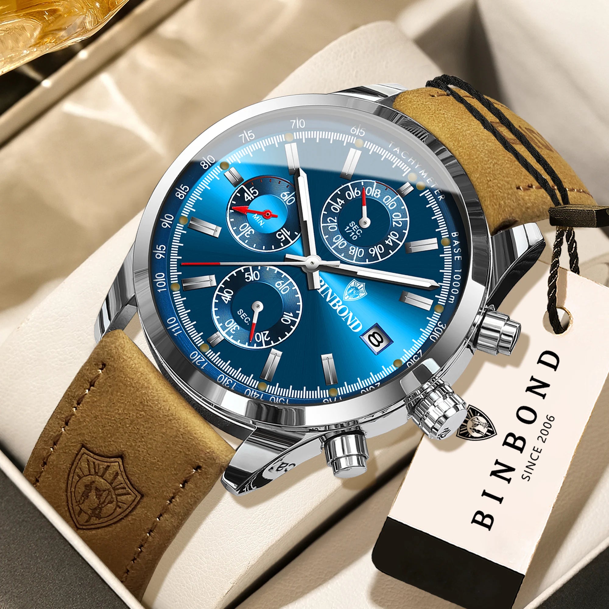 BINBOND Luxury Quartz Wristwatches Luminous Waterproof Auto Date Chronograph Men's Watch Business Sport Watch for Men Reloj