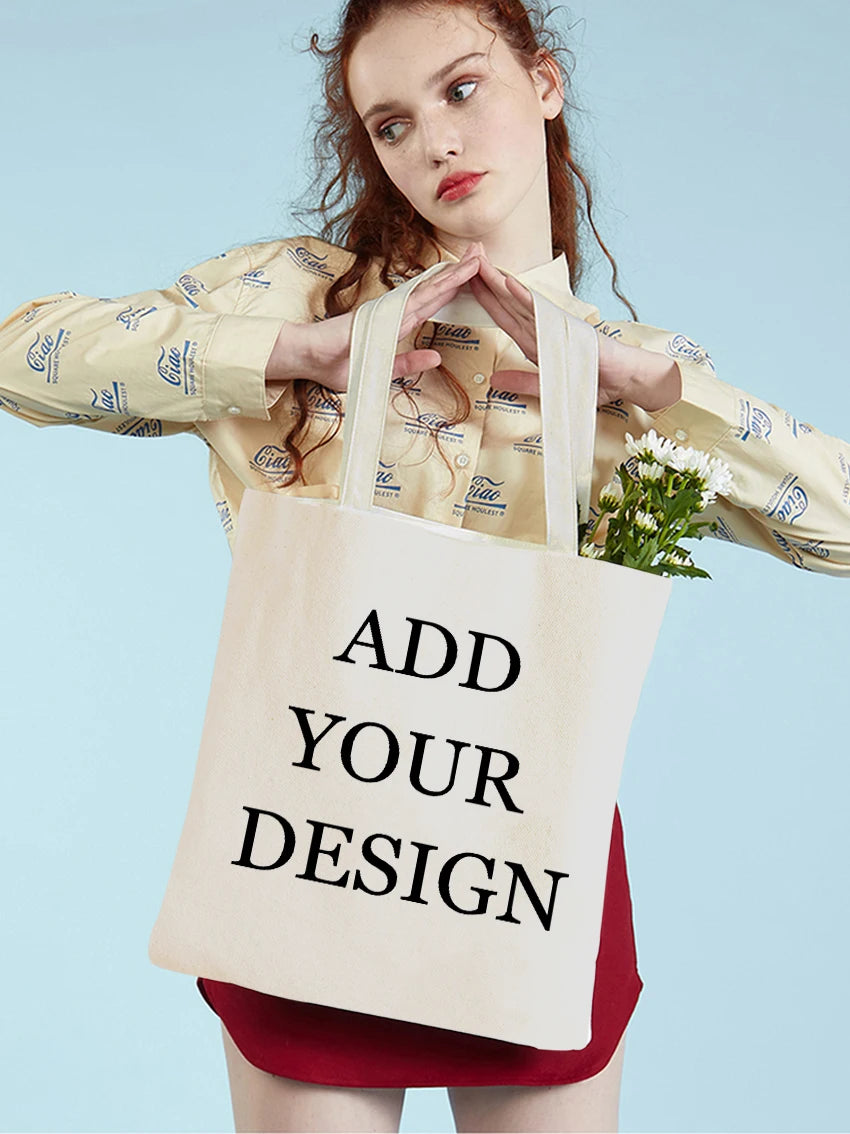 Customized Women Tote Bag with Print Logo Custom Your Pictures Fashion Canvas Shopping Shoulder Bags Drop Shipping