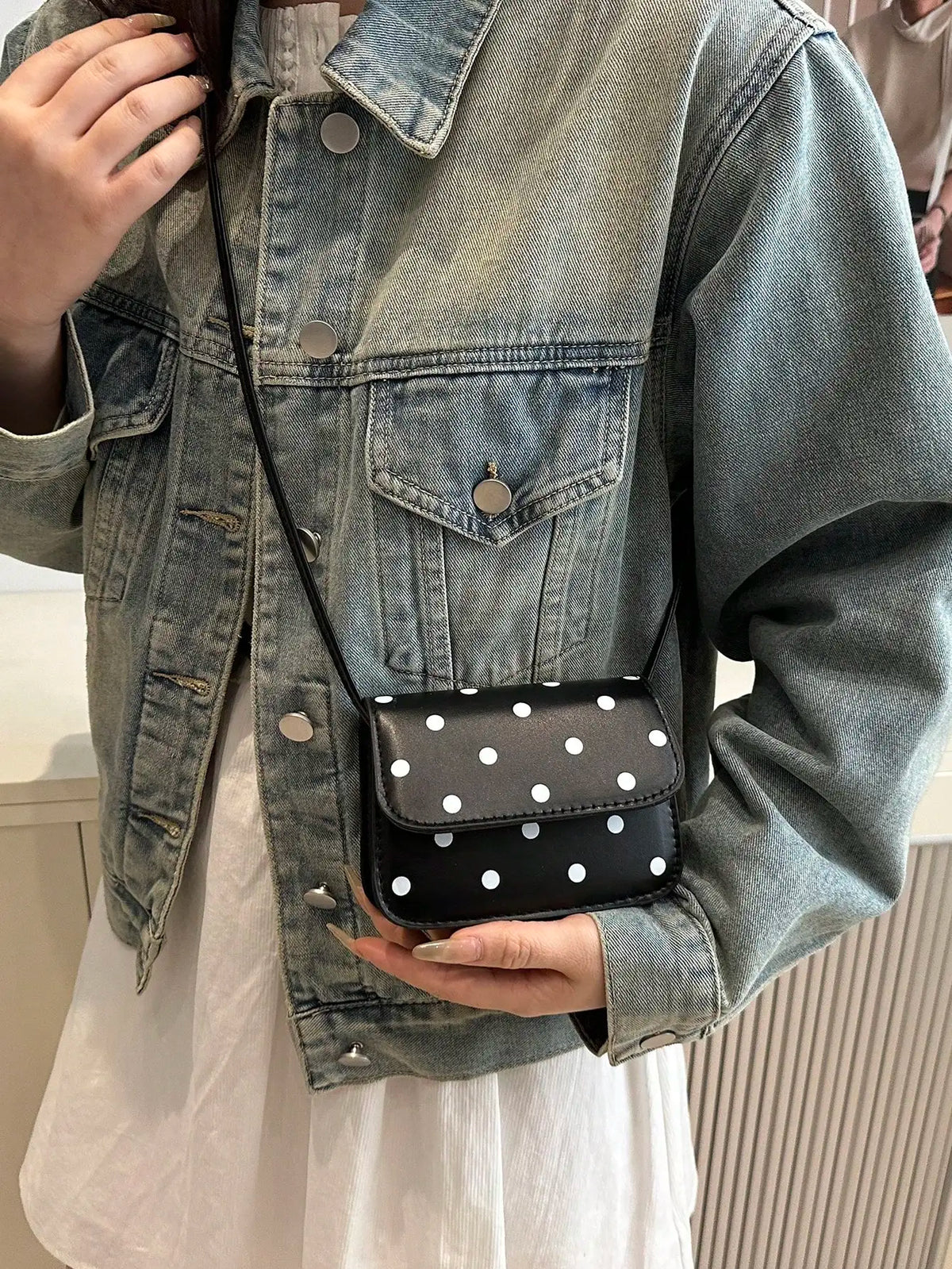 Stylish Mini Polka Dot PU Leather Crossbody Shoulder Bag For Women , Polka Dot，sg25030426621241231