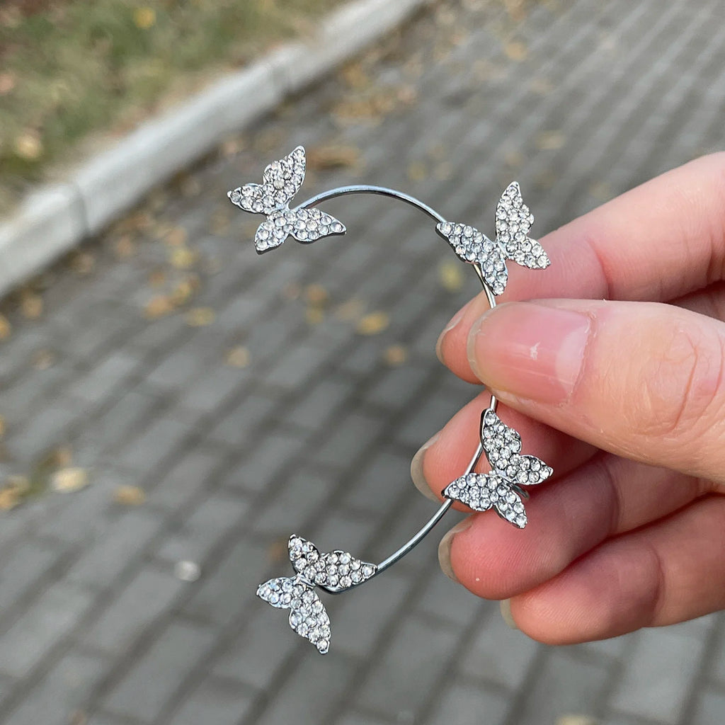 Korean Style Butterfly Ear Clips Without Piercing For Women Sparkling Zircon Ear Cuff Clip Earrings Wedding Party Jewelry Gifts