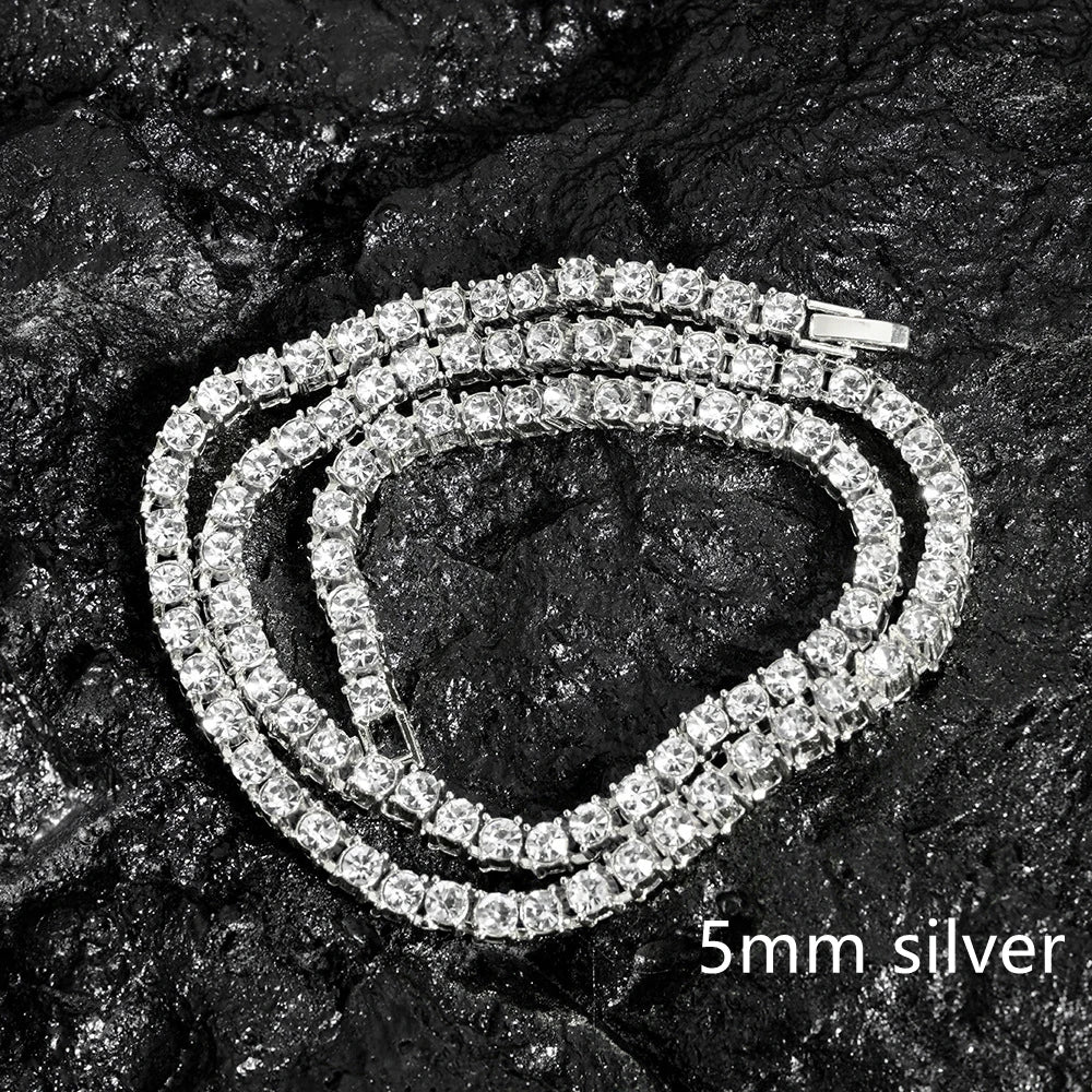 4MM 5MM Bracelet Necklace for Women Men Iced Out Tennis Chain Fashion Hip Hop Chain Jewelry for Men Necklace Accessories
