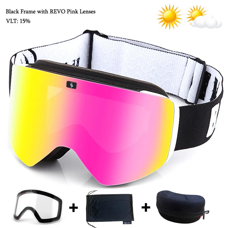 Magnetic Lens Ski Goggles Double Layer Polarized Lens Skiing Anti-fog Snowboard Goggles Men Clear Lens Ski Glasses Eyewear