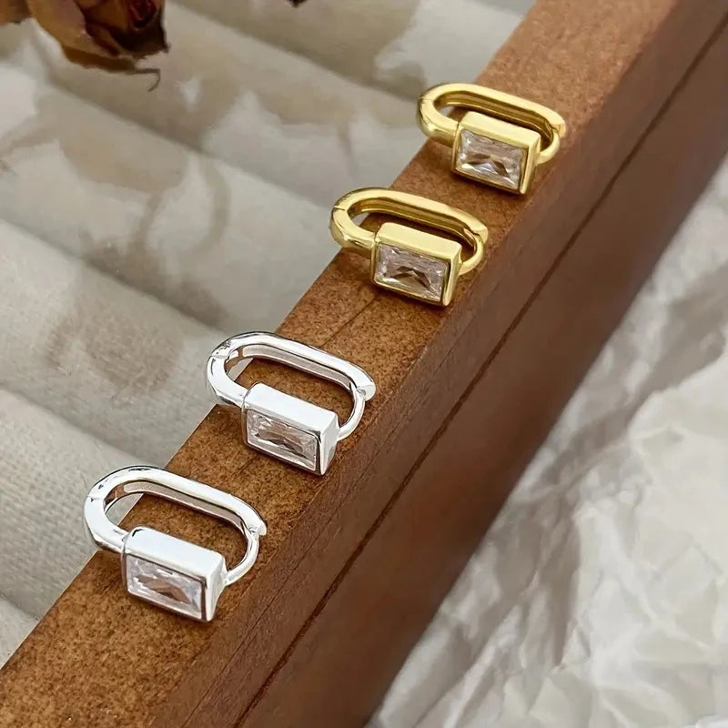 Huitan Fashion Contracted Rectangular Cubic Zirconia Hoop Earrings for Women Silver Color/Gold Color Temperament Jewelry