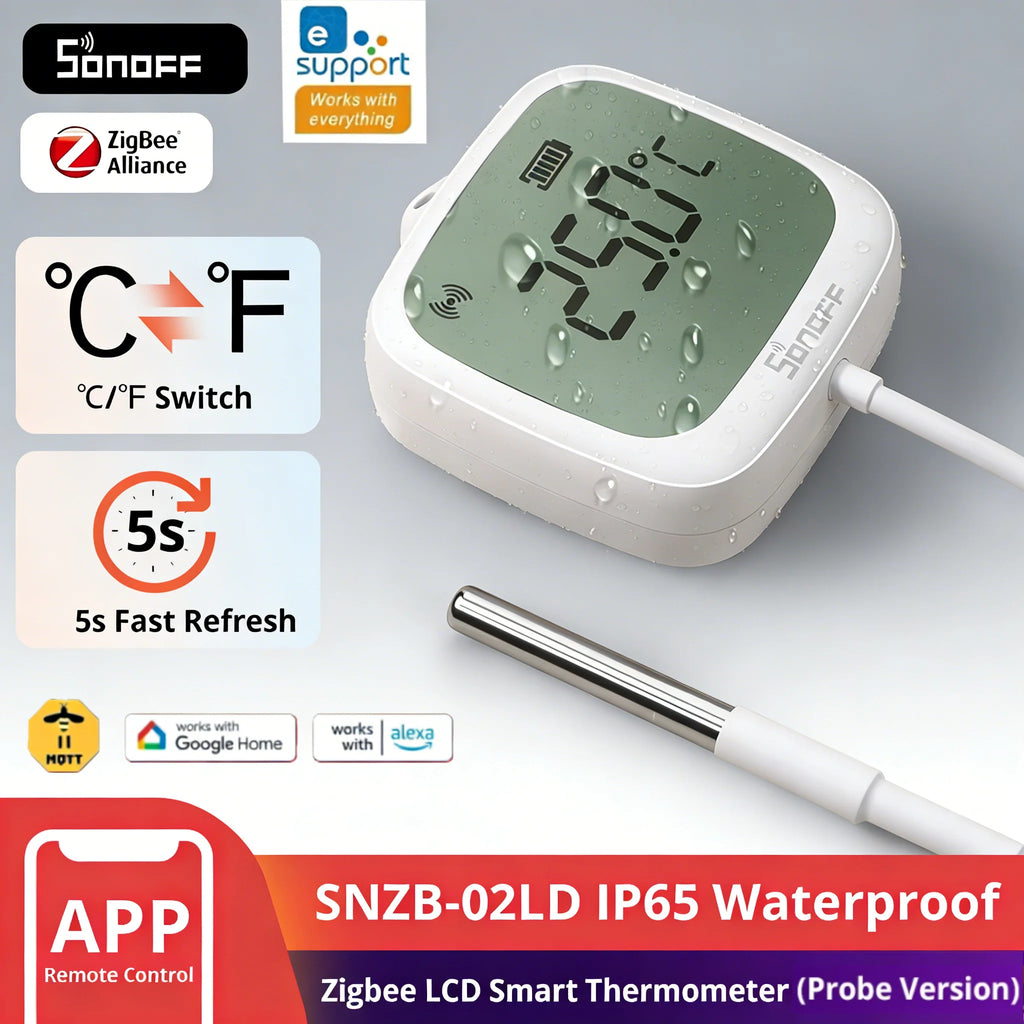SONOFF SNZB-02LD SNZB 02LD SONOFF Zigbee Thermometer with Probe IP65 for Fridge Pool Fish Tank Need Hub with Bridge Alexa Alice