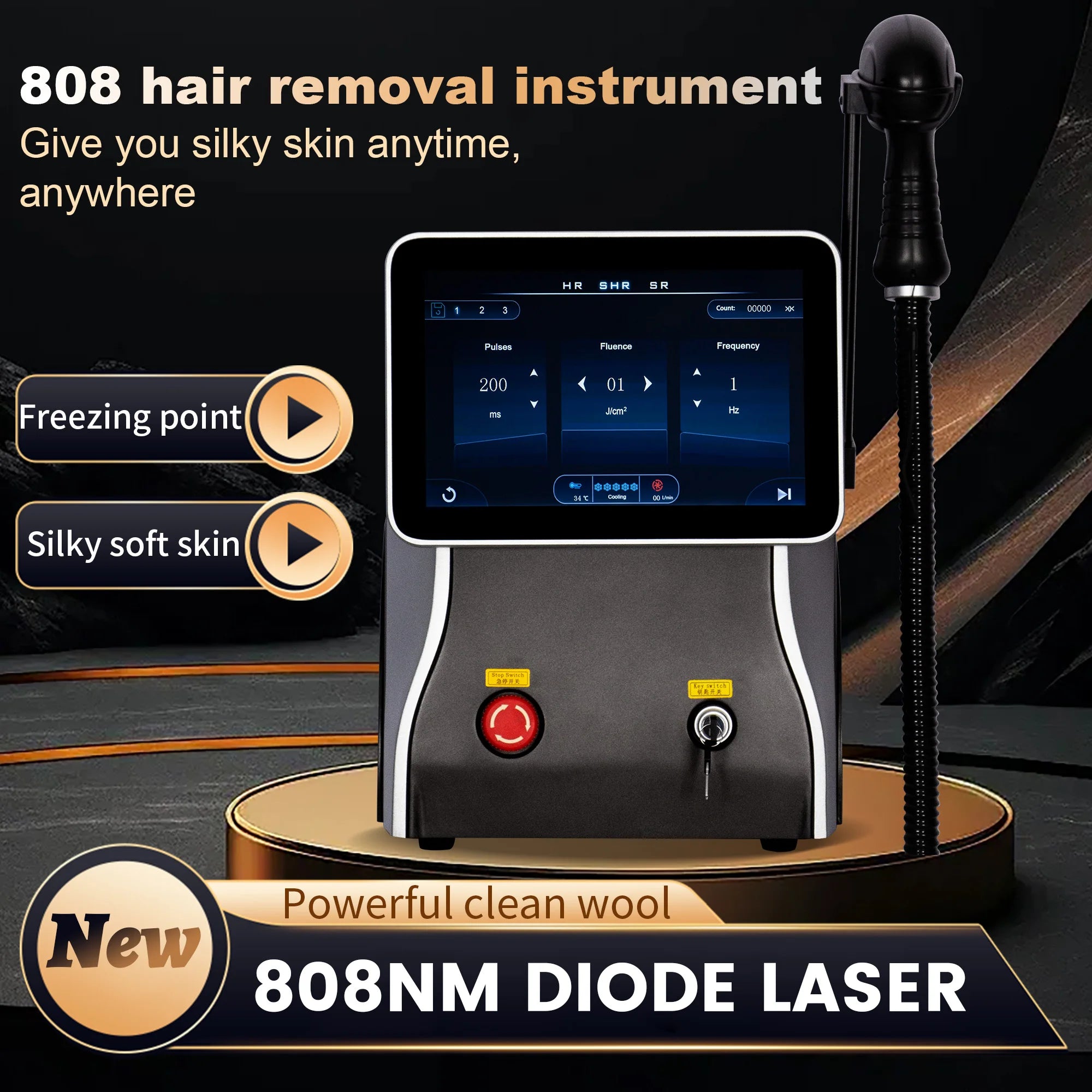 Diode Lase Ice Platinum Hair Removal Machine 5000W Diode Lase Permanent Painless Depilator 3-Wavelength 755 808 1064nm