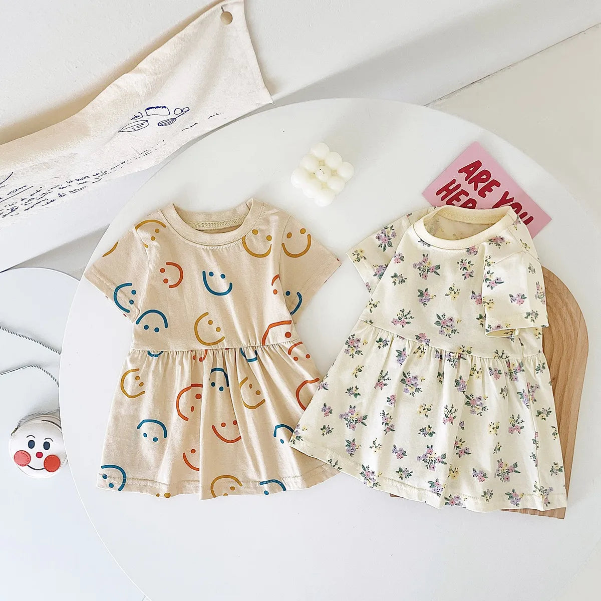 Sanlutoz Short Sleeve Summer Baby Dress Cute Pattern Casual Kids Girls Clothing Dress Cotton