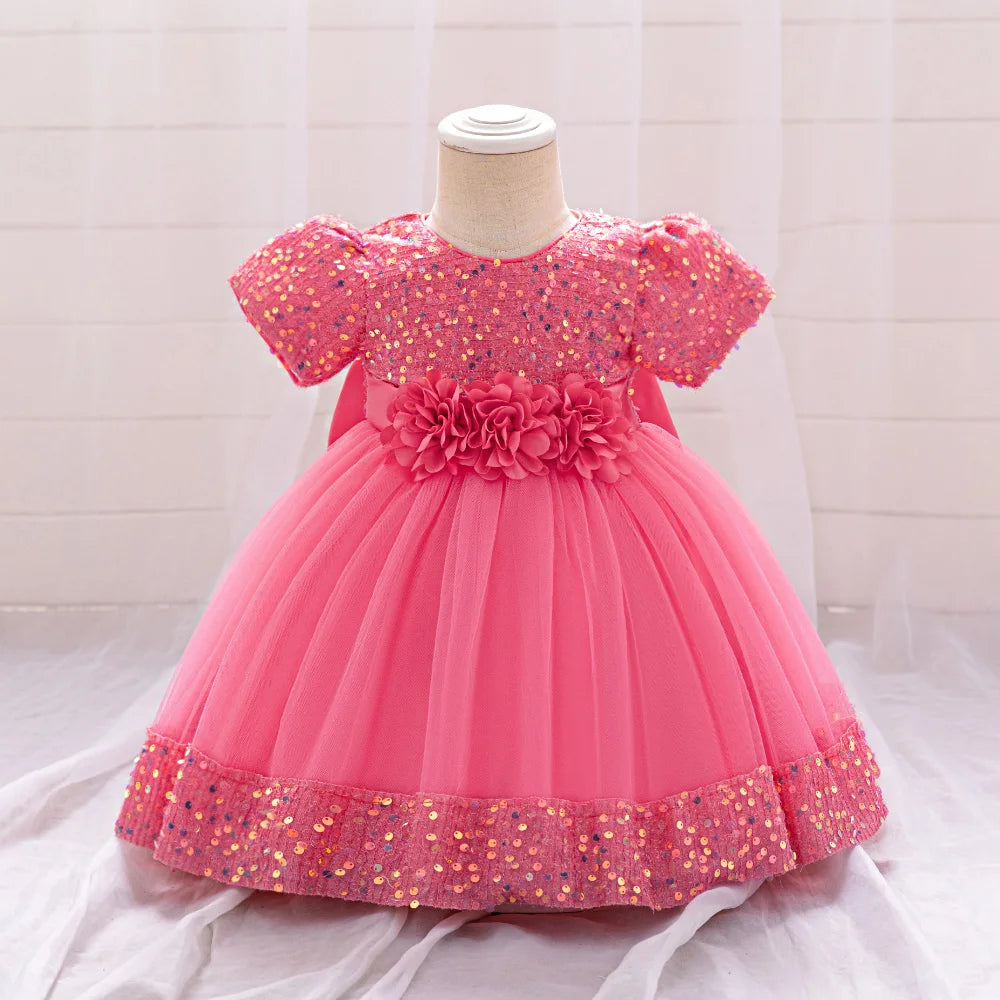 Toddler Baby Sequin Party Dresses Baptism Wedding 1 Year Birthday Bow Princess Dress For Baby Girls Lace Bridemaid Gown Vestidos