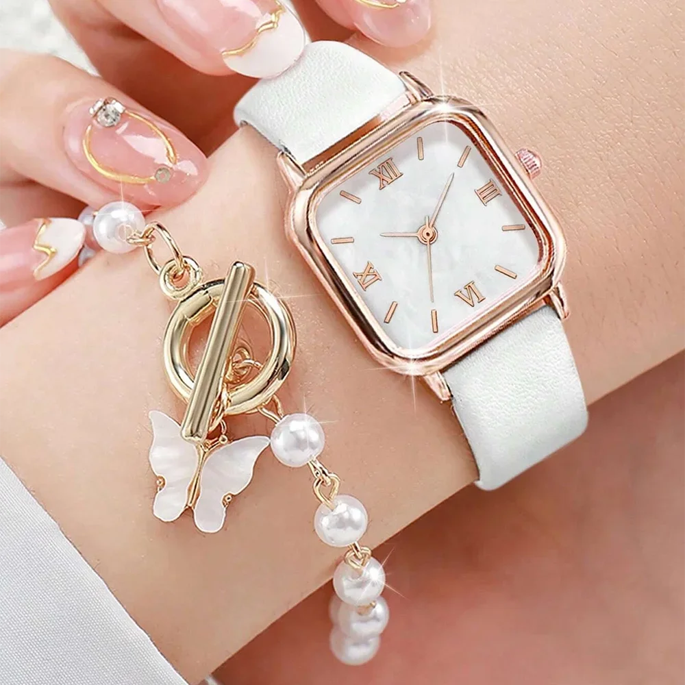 2/4PCS Fashion Minimalist Watch Luxury Men's and Women's Leather Belt Business Leisure Bracelet Quartz Watch