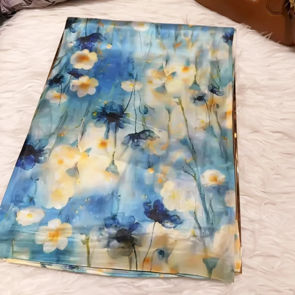 BYSIFA| Ultralarge Blue White 100% Mulberry Silk Scarf Beach Wrap Brand Female Long Scarves New Paisley Design Silk Scarf Shawl