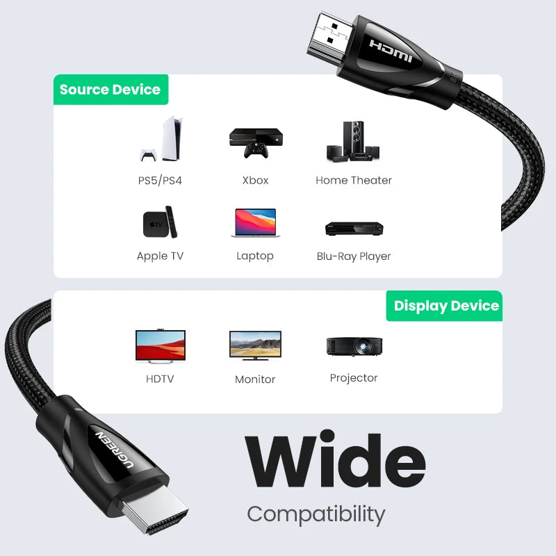 UGREEN HDMI Cable for Xbox Series X HDMI 2.1 Cable 8K/60Hz 4K/120Hz HDMI Splitter for Xiaomi Mi Box PS5 HDR10+ 48Gbps HDMI 2.1