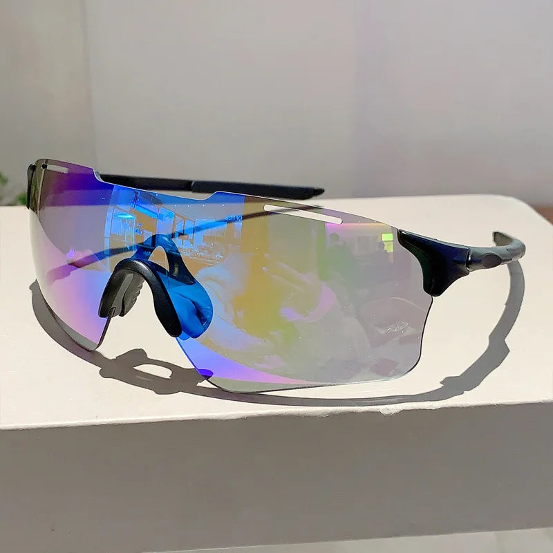 Fashion Sports Sunglasses Men Women for Hiking Cycling Glasses Cool Reflective Mirrored Wrap Rimless Sun Shades