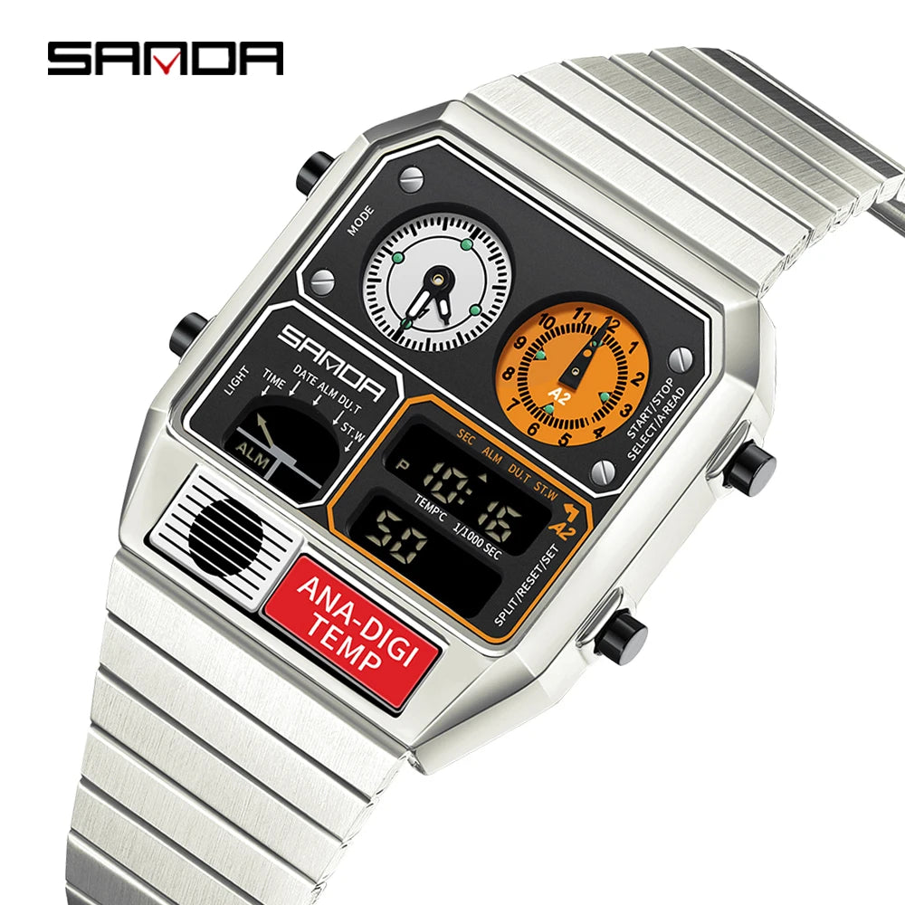 SANDA 3192 hot selling LED electronic square men's youth leisure thermometer stopwatch timing code multifunctional men's watch