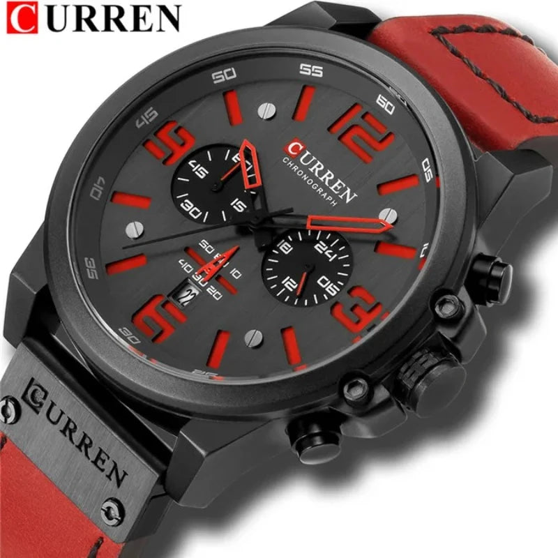 CURREN 8314 Men's Business Leather Strap Quartz Wristwatch, Waterproof Calendar Casual 6-Hand Quartz Watch