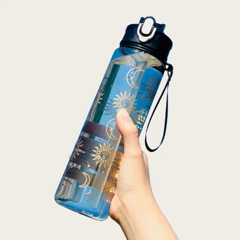 800ml/27oz Large Capacity Sports Water Bottle Leak Proof Plastic Drinking Cup With Time Scale Suitable For Travel Fitness Sports