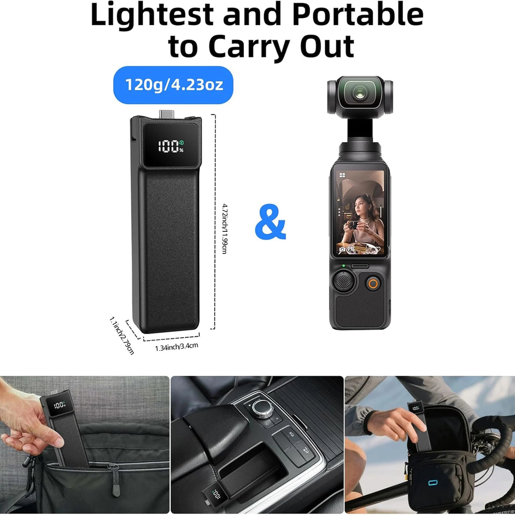 Pocket 3/4 Fast Charging Battery Controller and DJI Osmo Pocket3/4, Por Extra and Reserved 1/4" Threaded Hole with Type-C Cable