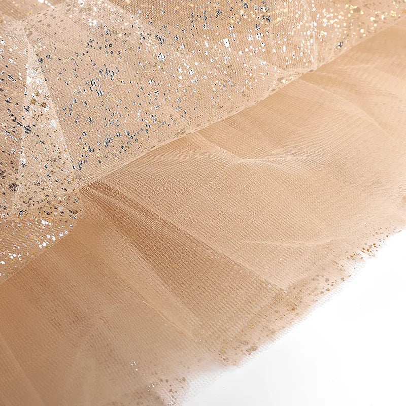 Golden Princess Dress for Little Girls - Cute Children's Fashion Show Tutu Skirt with Gauze Hot Mesh, Solid Color Dance Skirt