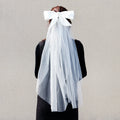 Double Layer Mesh Tulle Solid Color Women Short Wedding Veil with Clip Ribbon Edge Center Cascade Bride Headpiece Party