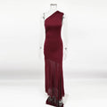 Ticketsx Off Shoulder See Through Dress Solid High Waist Patchwork Backless Slim Long Dress Women Vacation Party Evening Dresses