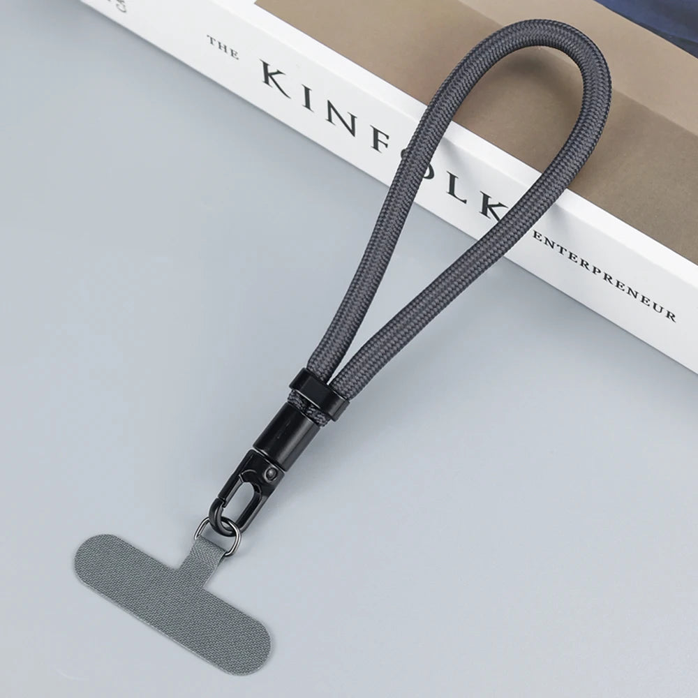 Adjustable Universal Braided Short Mobile Phone Lanyard Strap Hanging Chain Ring with Patch Wrist Strap Cell Phone Detachable