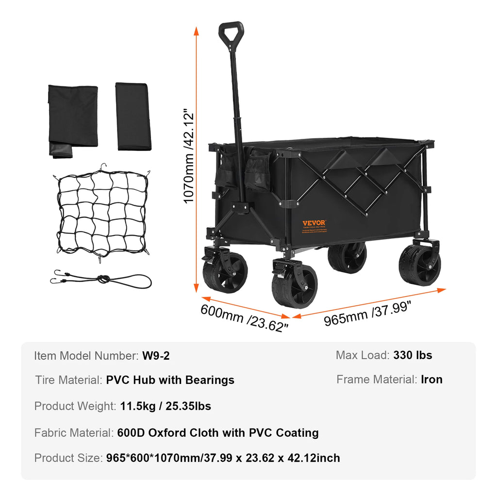 SucceBuy Collapsible Folding Wagon Beach Wagon Cart with All-Terrain Wheels Drink Holder Sport Wagon for Camping Shopping Garden