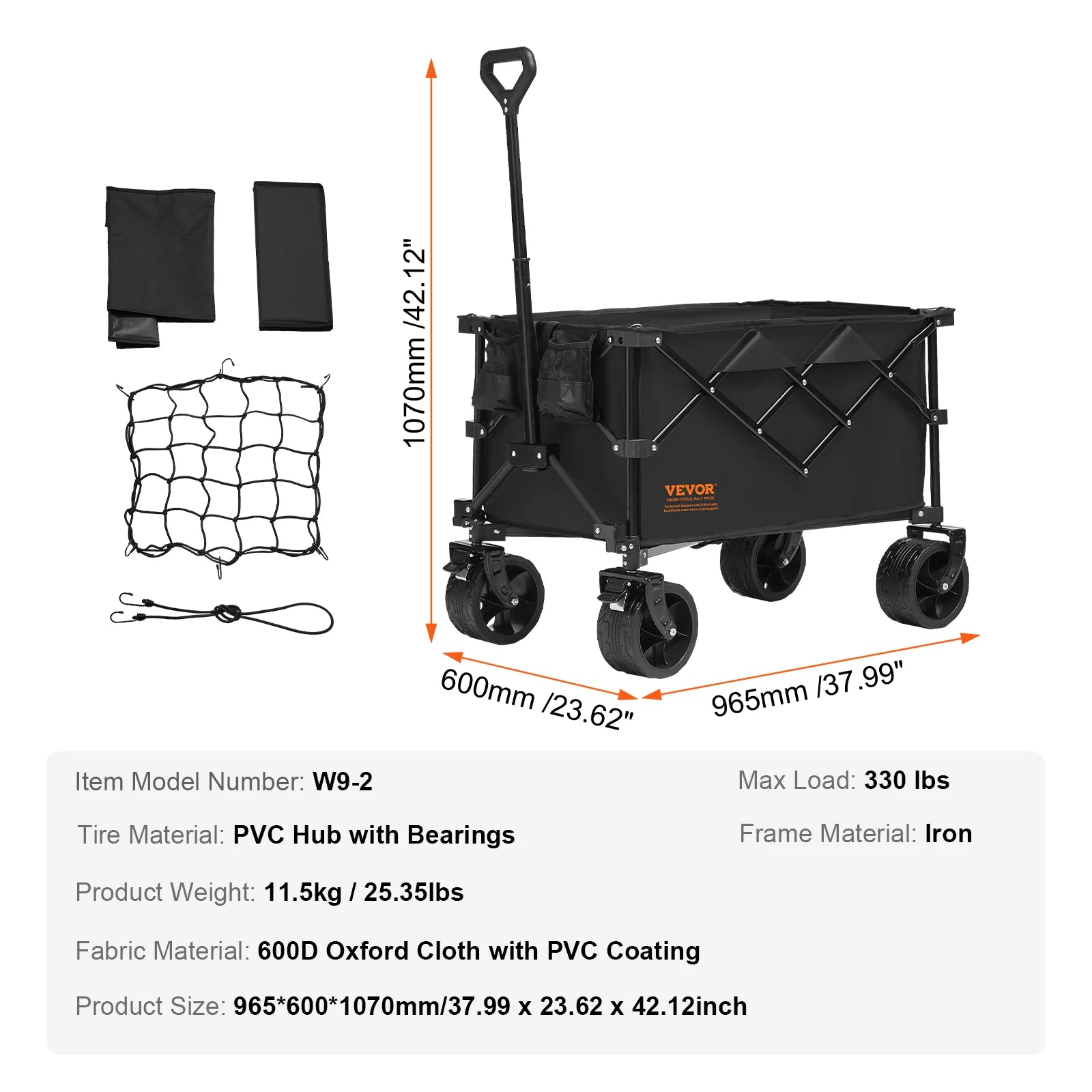 SucceBuy Collapsible Folding Wagon Beach Wagon Cart with All-Terrain Wheels Drink Holder Sport Wagon for Camping Shopping Garden