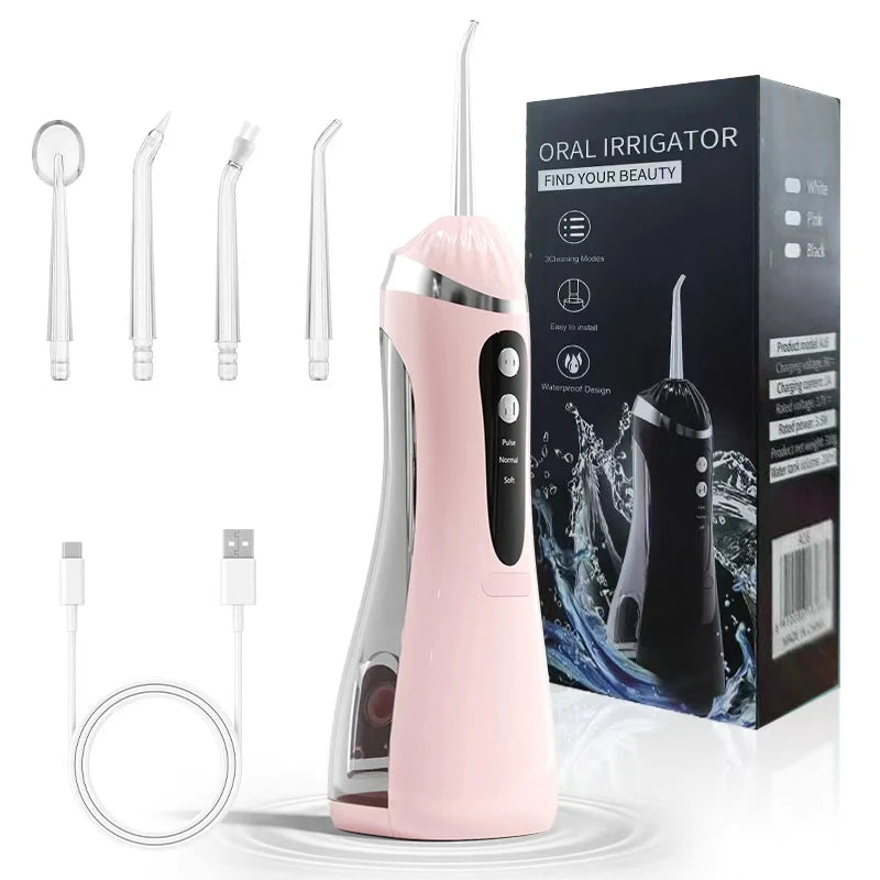Electric oral irrigator 3 Cleaning Modes USB Rechargeable Waterproof IP65 Oral Irrigator 4 Nozzles Portable Dental Irrigators