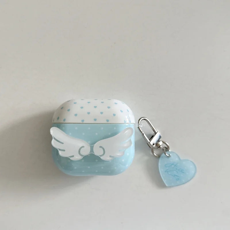 Blue Dots Wings Pattern Earphone IMD Cover Case with Hook for Airpods Series, 1, 2, 3, 4,Pro, Pro2, Shockproof