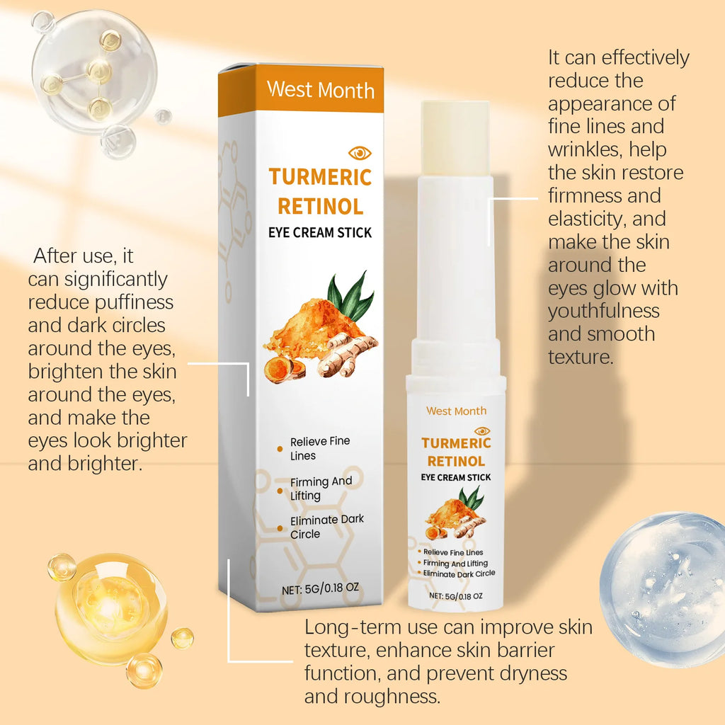 Turmeric Retinol Eye Cream Stick Remove Dark Circles Fade Fine Lines Anti Eye Bags Puffiness Lift Firming Brightening Eye Care