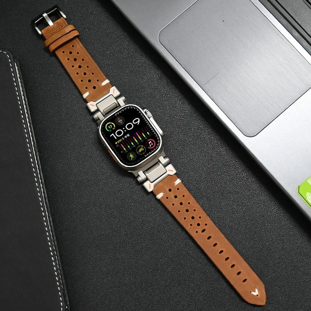 Luxury Leather Band for Apple Watch Ultra 3 2 49mm Series 11 10 46mm 9 8 7 45mm Correa Strap for iWatch 6 5 4 Se 3 44mm Bracelet