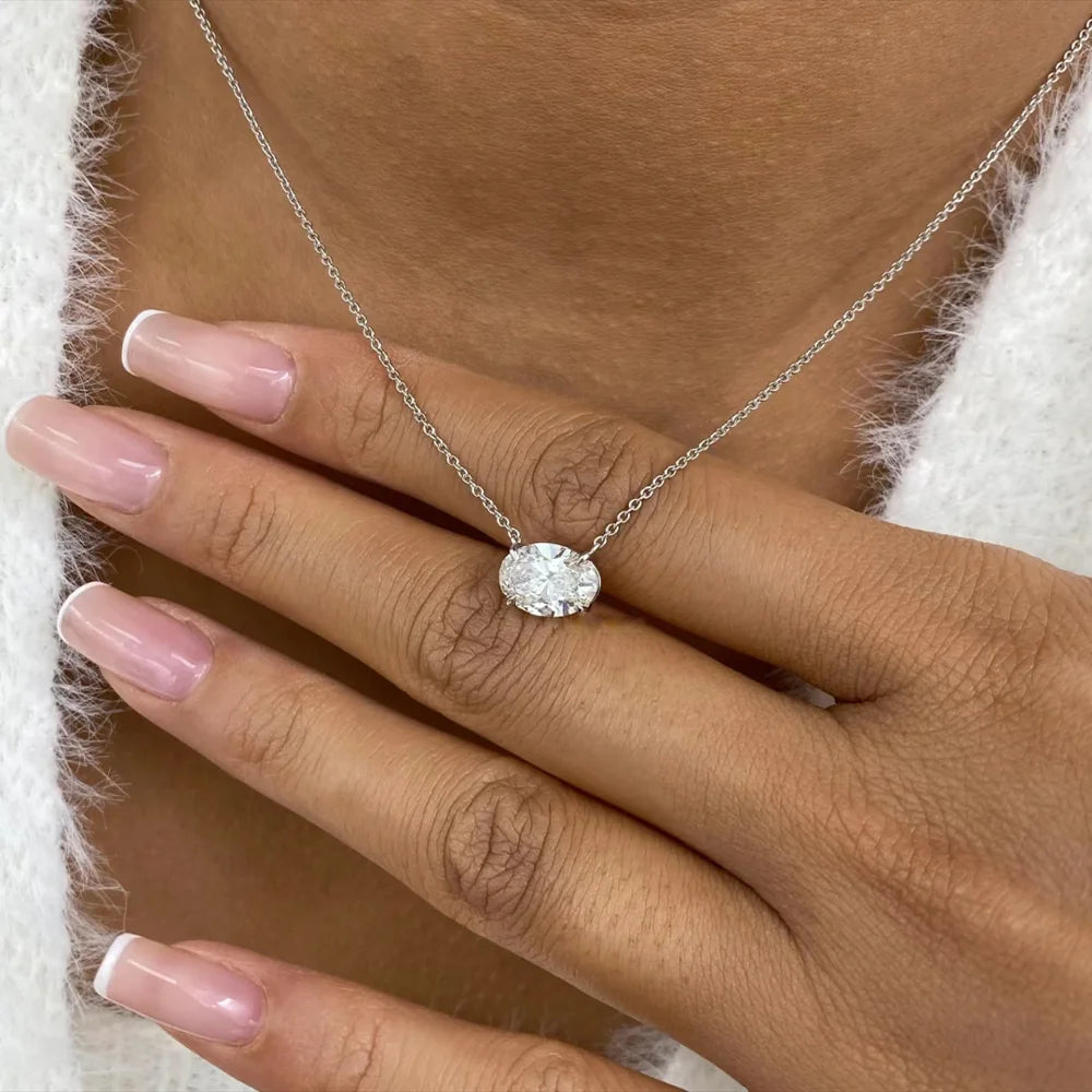 COSYA 1/2/3CT Oval Cut Moissanite Necklace For Women S925 Silver Plated 18K Gold East West Solitaire Diamond Chain Fine Jewelry