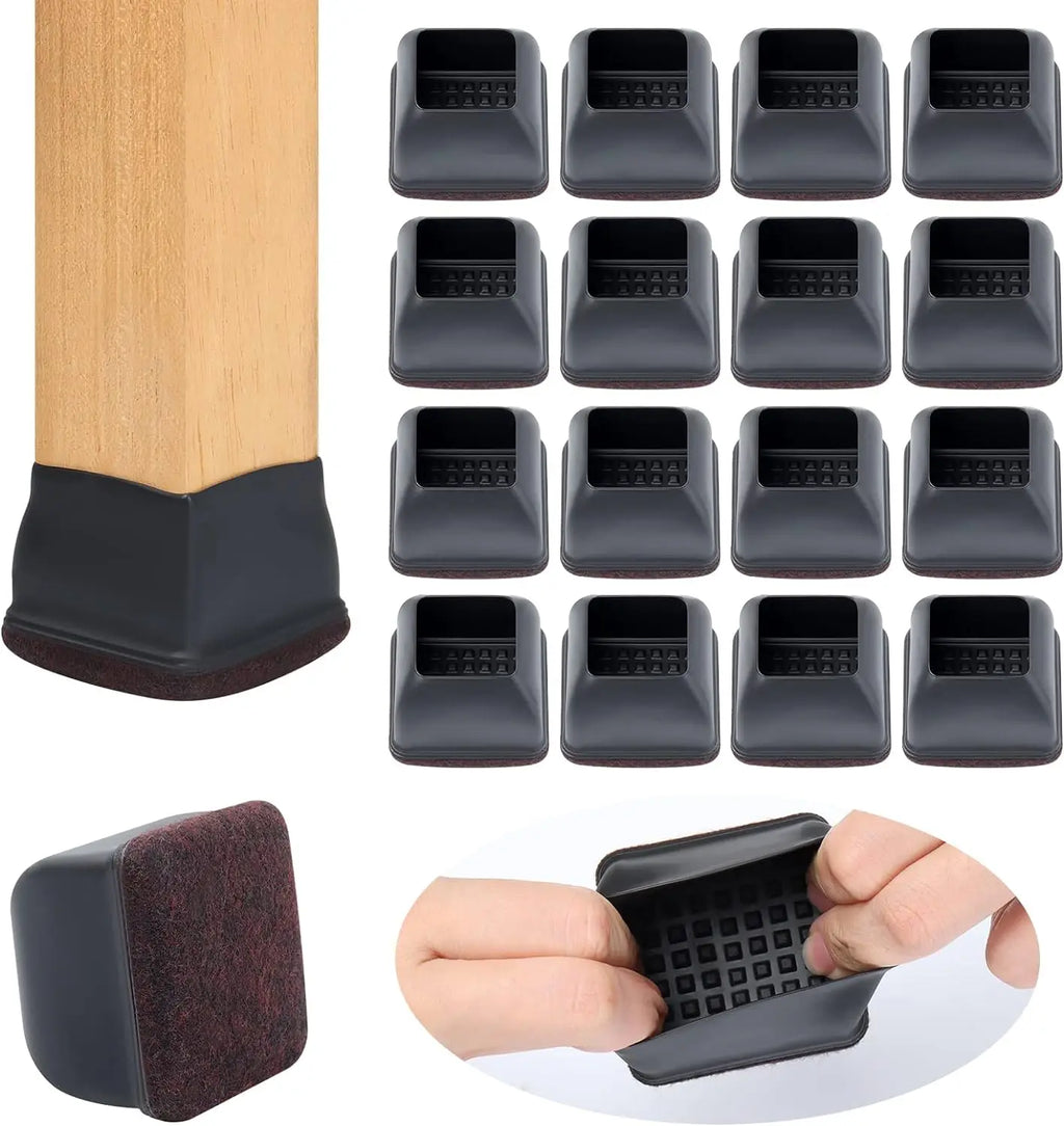 16PCS Black Silicone Chair Leg Floor Protectors with Wrapped Felt Bar Stool Chair Leg Caps Furniture Leg Feet Protection Cover