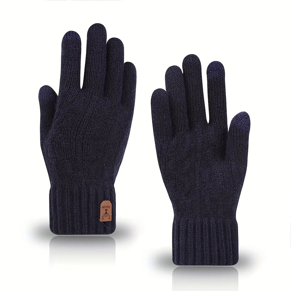 2026 Men's Thermal Wool Knitted Gloves Non-Slip Touchscreen Fleece Lined Warm Full Finger for Cycling Driving Hiking Winter