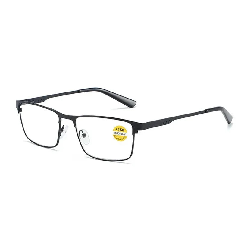 Men's Business Reading Glasses Alloy Big Frame Male Anti Blue Light Hyperopia Presbyopia Prescription Glasses +0.75-+4