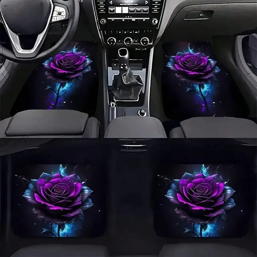 4-Piece rose-patterned car floor mats, non-slip all-season vehicle mats, ideal Christmas gift for cars and SUVs, men and women