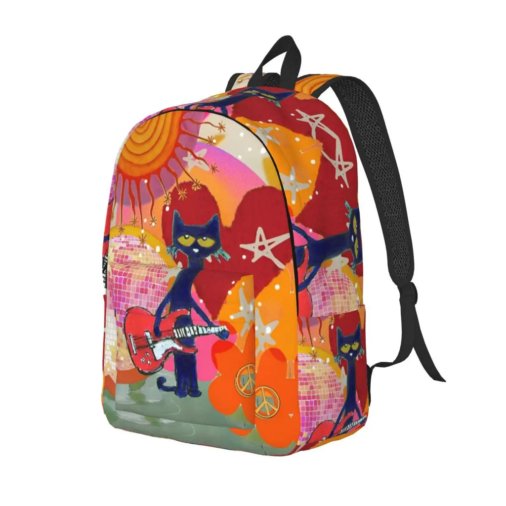 Pete The Cat I Love My White Shoes Backpack High School Business Cartoon Cats Daypack for Men Women Laptop Shoulder Bag