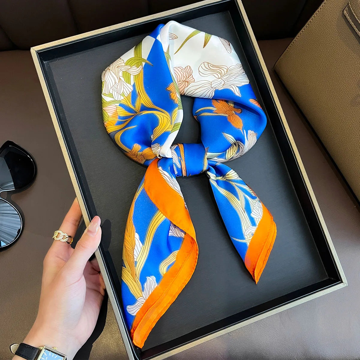 2025 New Yellow Lemon Print Square Silk Scarf for Women 70*70cm Neck Ties Fashion Decorate Neckerchief Female Hijab Bag Ribbions