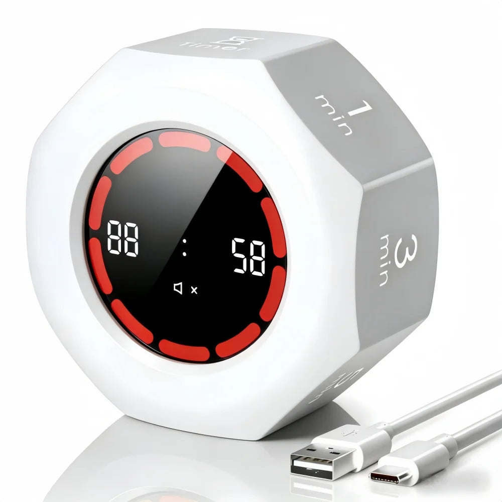 Pomodoro Timer -for Kitchen/Study/Shower Timer,Silent Flip Digital Visual egg Timer, 5/10/25/50min Cooking Gadgets Smart