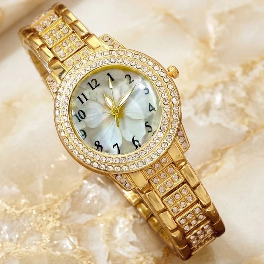 5Pcs/Set Butterfly Unisex Jewelry Watches Women's Wristwatch Accessories Gold Fashion Business Elegant Classic Exquisite Retro Light Luxury Rhinestone Luxury Bracelet Watch Set Y2K Suitable for Daily Outfits and Our Holiday G
