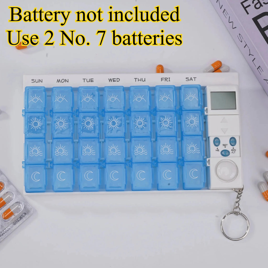 28 Compartment Intelligent Timed Reminder Medicine Box Weekly Smart Pill Box with Sound Alarm for Elderly Medicine Reminder