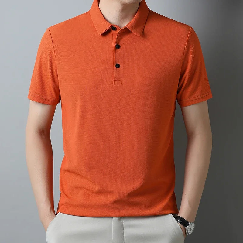 New Men's Casual Waffle Short Sleeve Polo Shirt Fashion Solid Color Top
