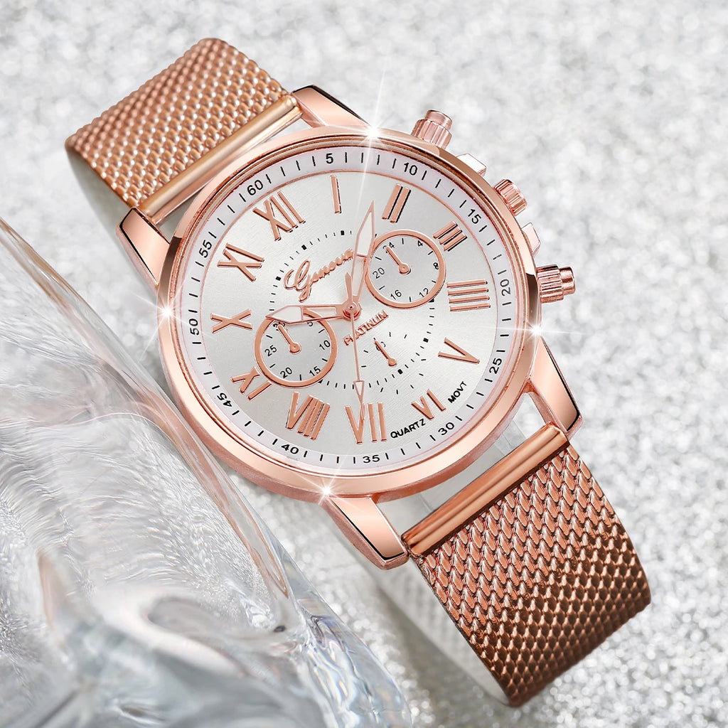 2PCS/Set Women's Watch Fashion Plastic Band Analog Quartz Watch Pearls Butterfly Bracelet Set