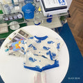 Full Print dolphin Tees +shorts Boys And Girls Cute Cotton Fashion Crew Neck Pullover Short Sleeve Home Clothes 2pcs Suits